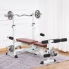Soozier Multi-Position Weight Bench, Full Body Workout Adjustable Strength Training with Leg Developer for Home Gym, White/Brown