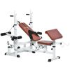Soozier Multi-Position Weight Bench, Full Body Workout Adjustable Strength Training with Leg Developer for Home Gym, White/Brown