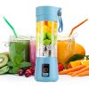 Portable Juicer Blender USB Rechargeable Juicer Cup Fruit Baby Food Mixing Machine with 6 Blades Powerful Motor (blue)