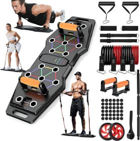 Push Up Board, Portable 25-In-1 Push up Board for Men, Pilates Bar & Fitness Accessories with Resistance Bands & Ab Roller Wheel