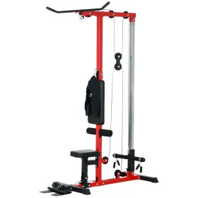 Soozier Lat Pull Down Machine, High / Low Pulley Machine with Adjustable Seat and Flip-Up Footplate, Red