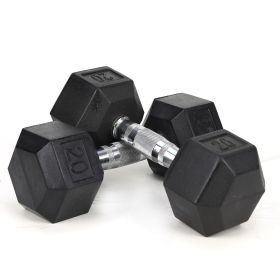 20LB×2piece HDRS Rubber Coated Solid Cast Iron Dumbbell with Contoured Chrome Handle, Hexagon Head
