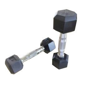 5LB 1-Pair (2pieces) HDRS Rubber Coated Solid Cast Iron Dumbbell with Contoured Chrome Handle, Hexagon Head