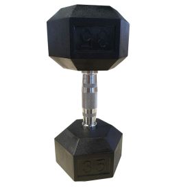 35LB×1piece HDRS Rubber Coated Solid Cast Iron Dumbbell with Contoured Chrome Handle, Hexagon Head