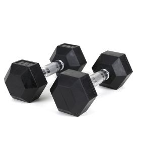15LB×2piece HDRS Rubber Coated Solid Cast Iron Dumbbell with Contoured Chrome Handle, Hexagon Head