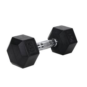 20LB×1piece HDRS Rubber Coated Solid Cast Iron Dumbbell with Contoured Chrome Handle, Hexagon Head