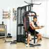 Soozier Multi Home Gym Equipment, Workout Station with Sit up Bench, Push up Stand, Dip Station, 143lbs Weights