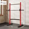 Soozier Squat Rack with Pull Up Bar and Barbell Bar Adjustable Bench Press Multi-Function Weight Lifting Half Rack, Red