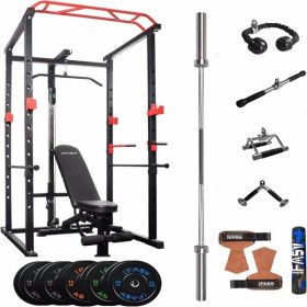 100lb Home Gym sets Multi-functional Power Cage,Home Adjustable Pullup Squat Rack 1000Lbs Capacity Comprehensive Fitness Barbell Rack (Plate Included: 210lbs)