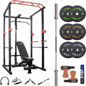 100lb Home Gym sets Multi-functional Power Cage,Home Adjustable Pullup Squat Rack 1000Lbs Capacity Comprehensive Fitness Barbell Rack (Plate Included: 100lbs)