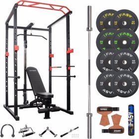 100lb Home Gym sets Multi-functional Power Cage,Home Adjustable Pullup Squat Rack 1000Lbs Capacity Comprehensive Fitness Barbell Rack (Plate Included: 160lbs)