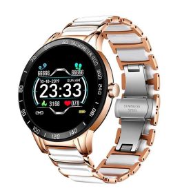 LIGE cross-border smart watch ceramic watch chain watch multi-function sports waterproof watch blood pressure itching (Colour: 0151 Rose white)