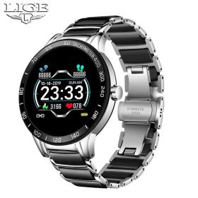 LIGE cross-border smart watch ceramic watch chain watch multi-function sports waterproof watch blood pressure itching (Colour: 0151 Silver black)