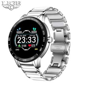 LIGE cross-border smart watch ceramic watch chain watch multi-function sports waterproof watch blood pressure itching (Colour: 0151 Silver)