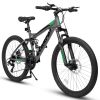 A2460 Mountain Bike 24 Inch Wheels, 21-Speed Full Suspension Mens Womens Trail Commuter City Mountain Bike