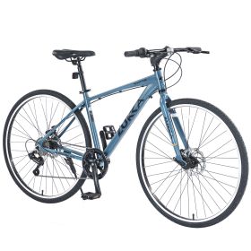 Shimano 7 Speed Hybrid Bike Aluminum Alloy Frame Double Disc Brakes 700C Road Bike For men women's City Bicycle (Color: as Pic)