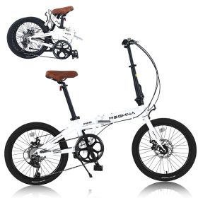 20" Folding City Bike, Lightweight Aluminum Frame, 7-Speed Folding Bike (Color: as Pic)