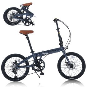 20" Folding City Bike, Lightweight Aluminum Frame, 7-Speed Folding Bike (Color: as Pic)