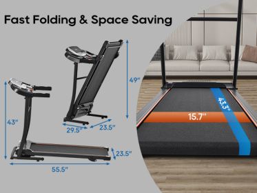 NEW Home Folding Treadmill with Pulse Sensor, 2.5 HP Quiet Brushless Motor , 7.5 MPH (Color: as Pic)