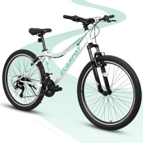 A24208 24 Inch Mountain Bike, 21-Speed V-Brake, Front Suspension, Carbon Steel Frame Mountain Bike For Teenagers Girls Women Bicycles (Color: as Pic)
