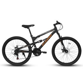 A26207 26 Inch Steel Frame Shock Fork Plus Shock Absorber 21-speed Unisex Mountain Bike (Color: as Pic)