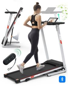 FYC Folding Treadmill for Home with Desk - 2.5HP Compact Electric Treadmill for Running and Walking Foldable Portable Running Machine for Small Spaces (Color: SILVER)