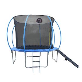10FT Trampoline with Enclosure - Recreational Trampolines with Ladder and Anti Rust Coating, Pumpkin-shaped Trampoline with Slide and Basket Board (Color: as Pic)
