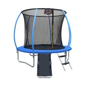 8FT Trampoline with Enclosure - Recreational Trampolines with Ladder and Anti Rust Coating, Pumpkin-shaped Trampoline with Slide and Basket Board (Color: as Pic)