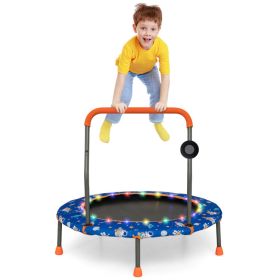 36 Inch Mini Trampoline with Colorful LED Lights and Bluetooth Speaker (Color: Blue)