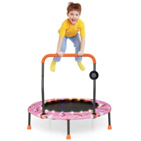 36 Inch Mini Trampoline with Colorful LED Lights and Bluetooth Speaker (Color: Pink)