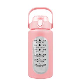 Glass Water Bottle Sports Water Bottle Motivational Water Bottle Water Intake Tracker Bottle with Straw Time Marker Silicone Sleeve Handle for Gym Wor (Capacity: 32OZ, Color: Pink)