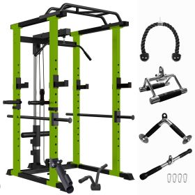 Blue Multi-functional Power Cage, Home Adjustable Pullup Squat Rack 1000Lbs Capacity Comprehensive Fitness Barbell Rack Olympic Bar (Option: Green 1000lbs No Bar)