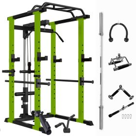 Blue Multi-functional Power Cage, Home Adjustable Pullup Squat Rack 1000Lbs Capacity Comprehensive Fitness Barbell Rack Olympic Bar (Option: Green 1000lbs)