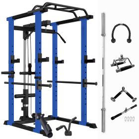 Blue Multi-functional Power Cage, Home Adjustable Pullup Squat Rack 1000Lbs Capacity Comprehensive Fitness Barbell Rack Olympic Bar (Option: Blue 1000lbs)