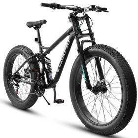 A26309 26 inch Mountain Bike,Full-Suspension 21 Speeds Drivetrain with Disc-Brake MTB Bicycle, 26*4" Fat tire Bike for Men or Women. (Color: as Pic)