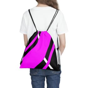 Drawstring Backsac Bag - Black And Pink Geometric Pattern (size: 14â€ x 13â€)