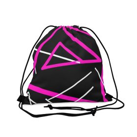 Drawstring Backsac Bag - Black And Pink Geometric Pattern (size: 14” x 13”)