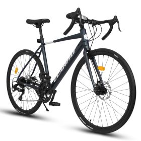 A28320RL 700C Road Bike, 16-Speed Outdoor Bike Disc Brakes, Light Weight Aluminum Frame, Racing Bike City Commuting Road Bicycle L Size for Men Women (Color: Dark Blue L size)