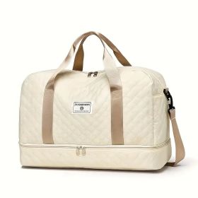 Travel bag, large capacity women's fitness bag, luxurious oversized handbag, fashionable and practical compartment design (Color: Beige)