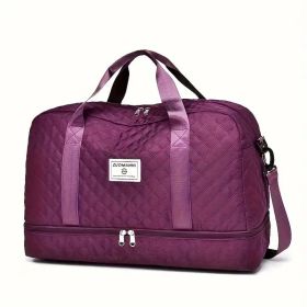 Travel bag, large capacity women's fitness bag, luxurious oversized handbag, fashionable and practical compartment design (Color: Deep purple)